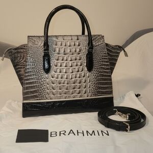 Brahmin Black and Gray Crocodile Embossed Satchel